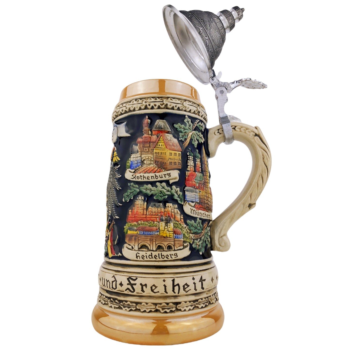 Zöller & Born Bierkrug mit Zinndeckel – Motiv: „Adler und Eichenlaub“ – Made in Germany – Traditionsmanufaktur (Artikel: 1403-996)