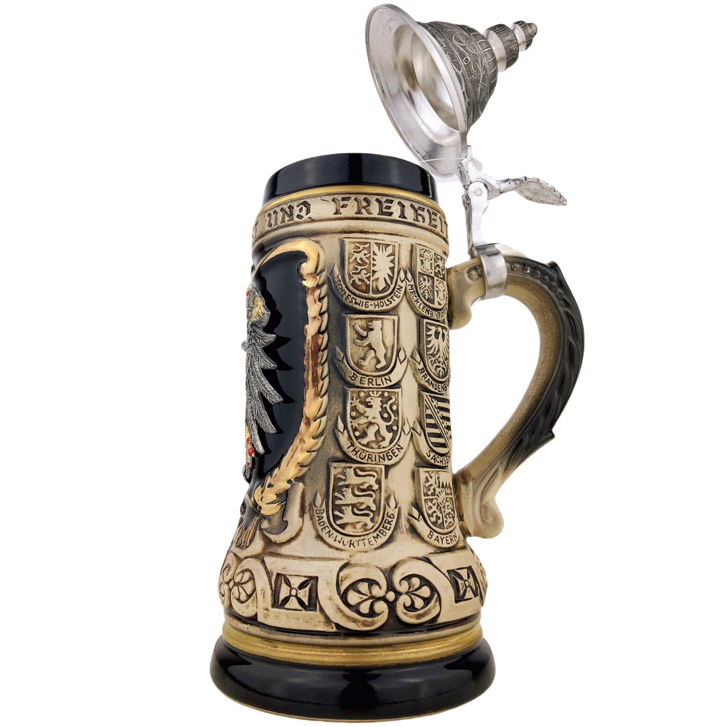 Zöller & Born Bierkrug mit Zinndeckel – Deutschland-Motiv: „Zinn-Relief-Adler“ – Made in Germany – Traditionsmanufaktur (Artikel: 1425-6969)